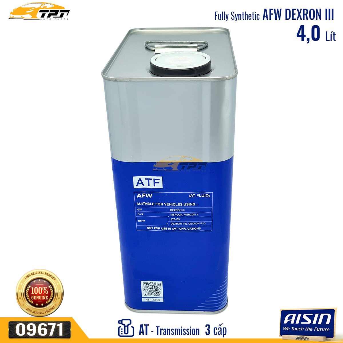 Nhớt Hộp Số Tự Động 3 Cấp AFW DEXRON III (4 Lít) ATFD34S AISIN - Japan