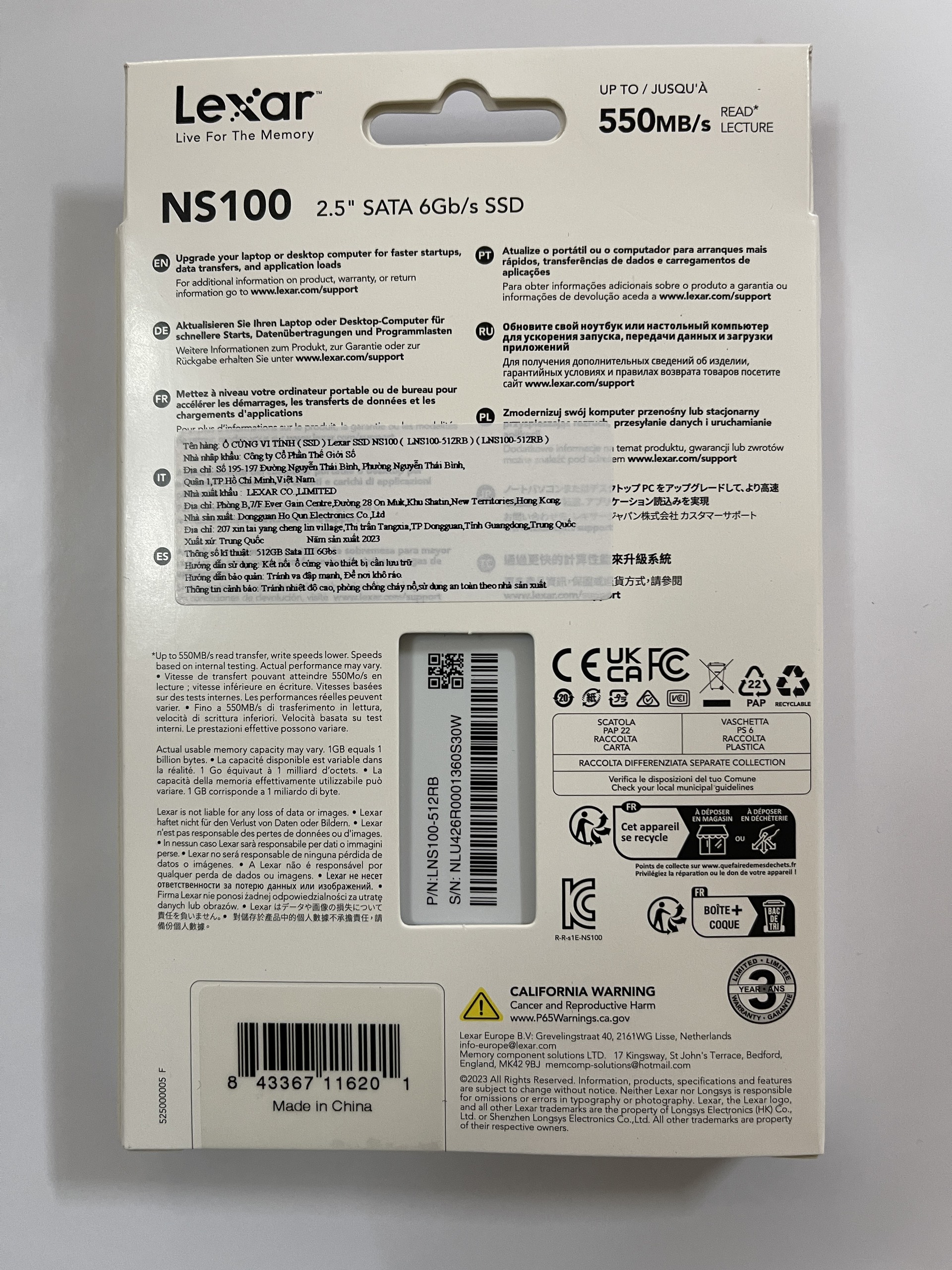 Ổ cứng SSD Lexar NS100 512GB Sata III 2.5inch - Hàng chính hãng DigiWorld phân phối