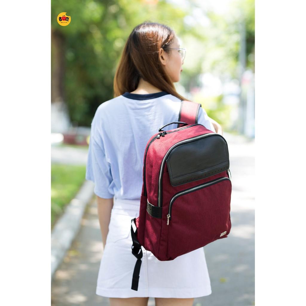Balo học sinh, công sở chất dù phối da thời trang cao cấp, thiết kế basic dễ thương - BOM