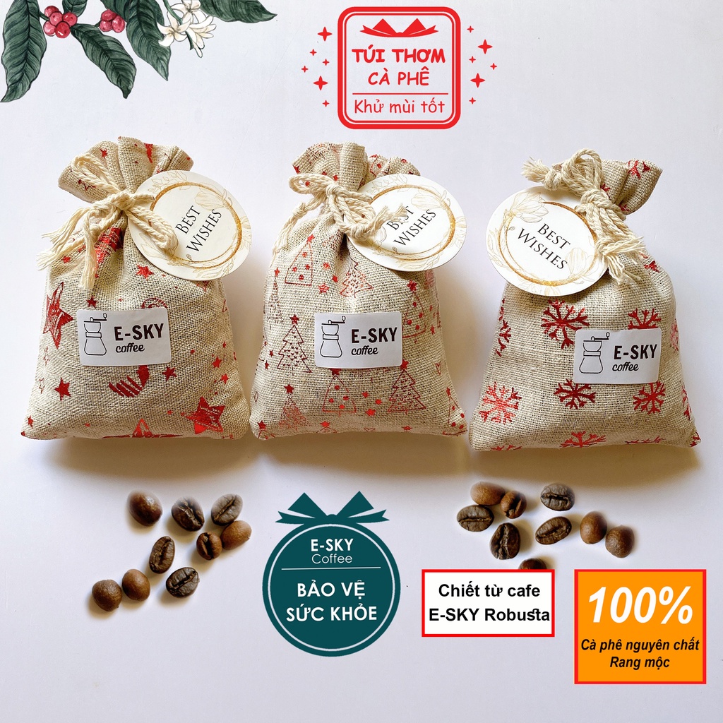 Túi Thơm Cà Phê E-sky Coffee Khử Mùi Ô Tô, Tủ Lạnh, Tủ Quần Áo, Văn Phòng Túi Vải Bố Lanh Noel 80gr