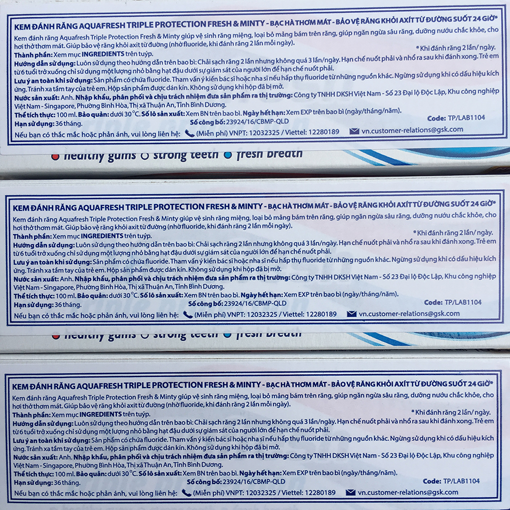 Combo 2 Kem Đánh Răng Aquafresh Fresh &amp; Minty (100ml)