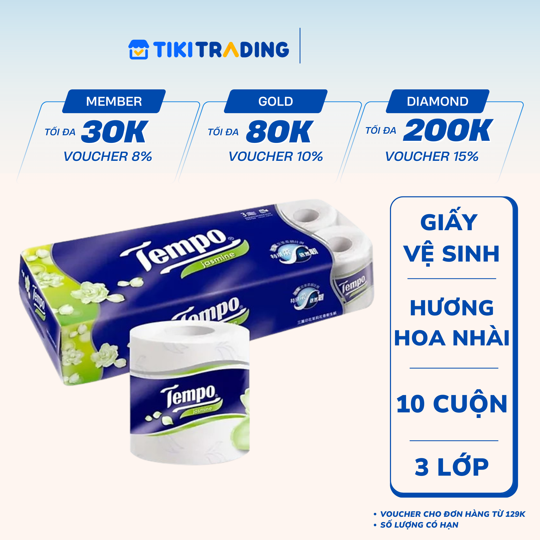 Lốc 10 Cuộn Giấy Vệ Sinh Tempo - Hoa Lài