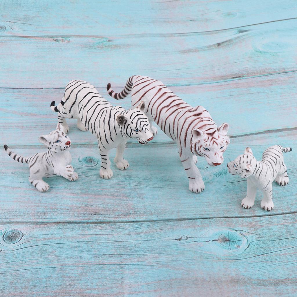 4 Pieces Simulation White Tiger Figure Toy Animal Model Set, Home Ornaments