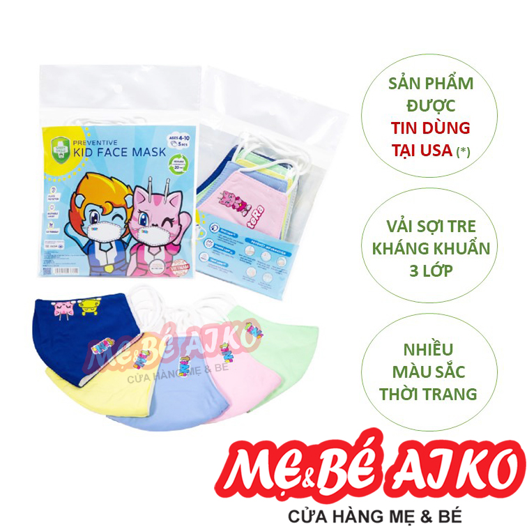 Khẩu Trang Vải Sợi Tre Kháng Khuẩn 03 lớp cho bé - Bịch 1 Cái