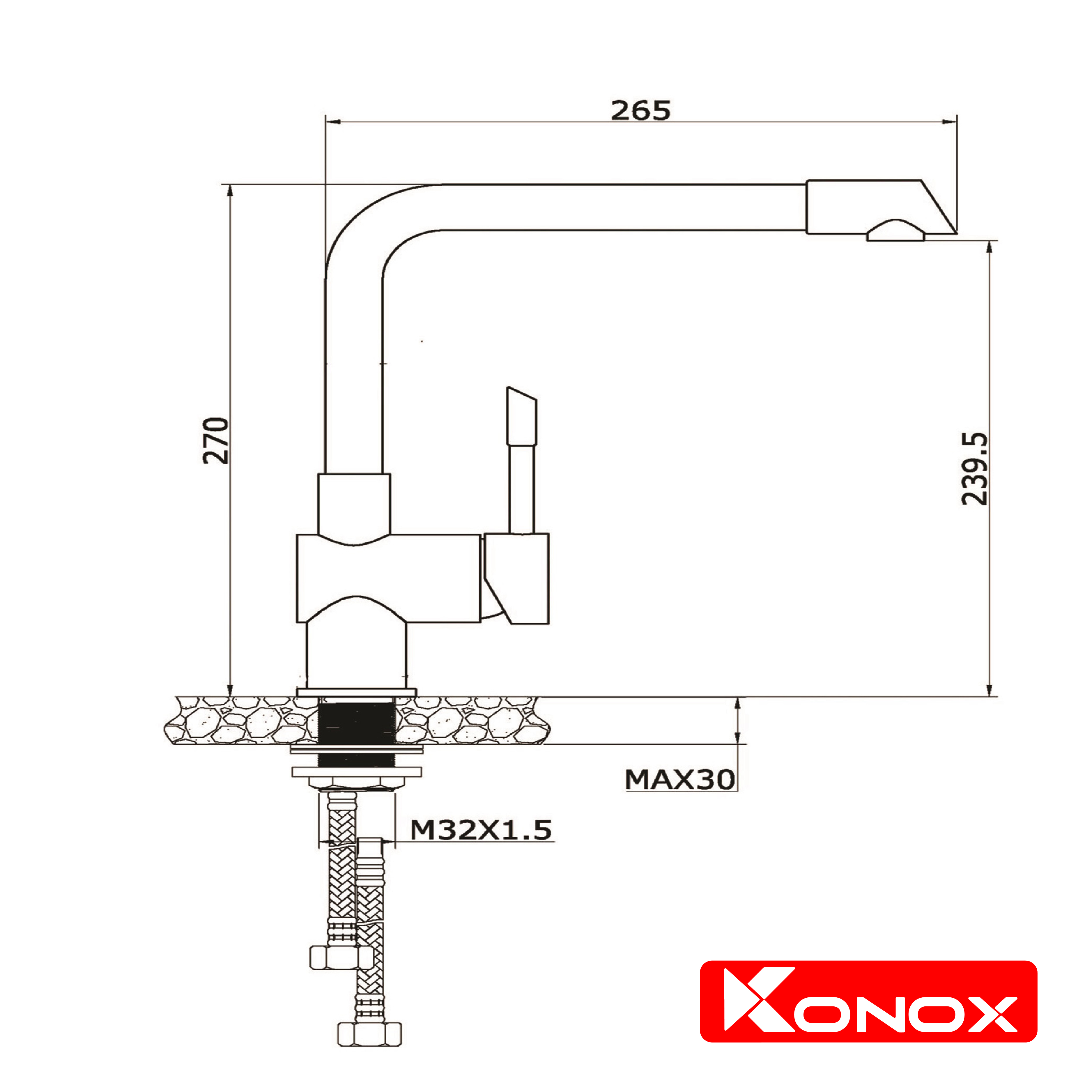 Vòi rửa bát Konox, Model KN1205 , Inox 304AISI tiêu chuẩn châu Âu, mạ PVD 5 lớp sáng bóng Hàng chính hãng