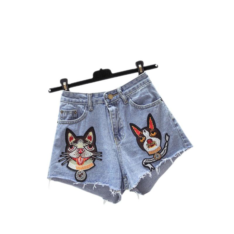 Quần Short Nữ Denim Lưng Cao Thêu Hoa Cúc Dáng Rộng Size Lớn mm200