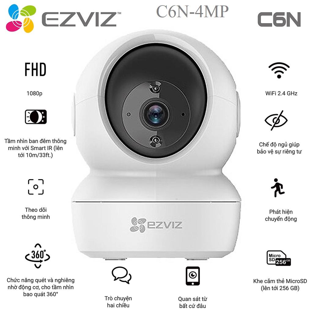 Camera Wifi EZVIZ C6N 4M độ phân giải 2K, quay quét 360 độ, đàm thoại 2 chiều - Hàng chính hãng