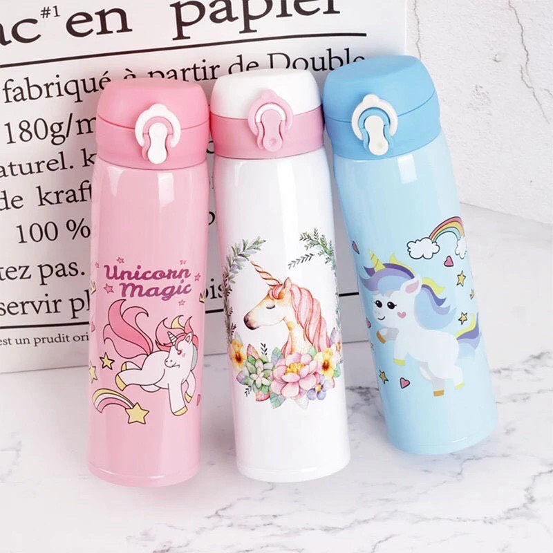 HOTBình giữ nhiệt nắp bật INOX 304 họa tiết siêu đáng yêu - An toàn cho bé dung tích 500ml