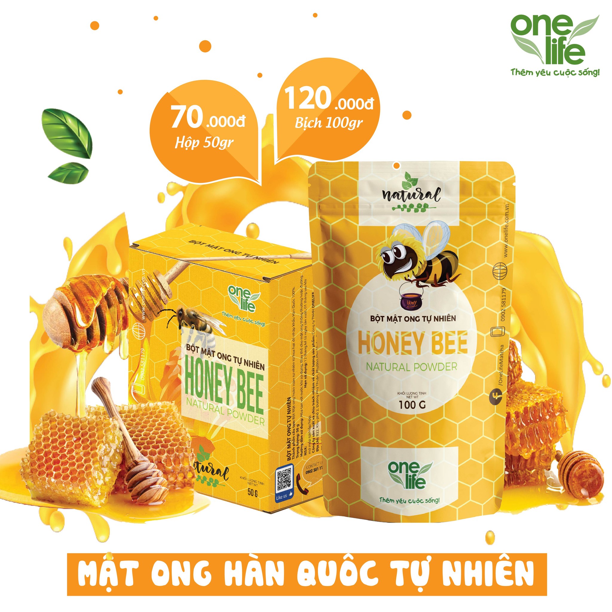 Bột Mật Ong Tự Nhiên Từ Hoa Hạt Dẻ Hàn Quốc OneLife (Bịch 100gr)