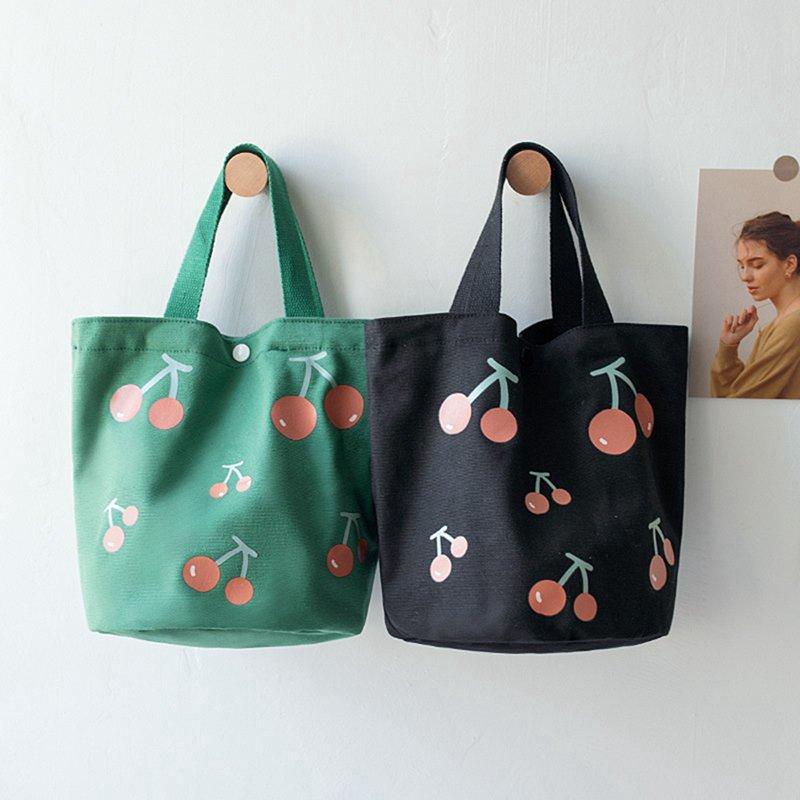 Túi Vải Canvas Đựng Hộp Cơm In Hình Quả Cherry Dễ Thương