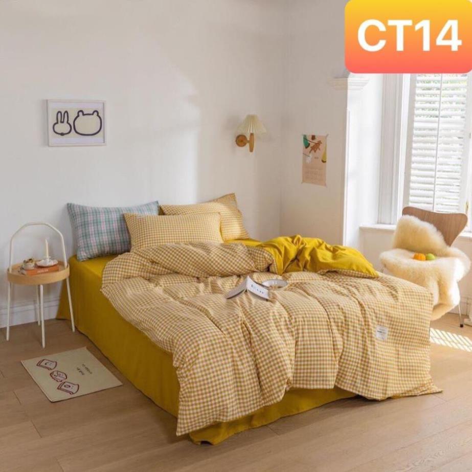 Bộ chăn ga gối Cotton TC Chăn ga gối sọc caro 4 món