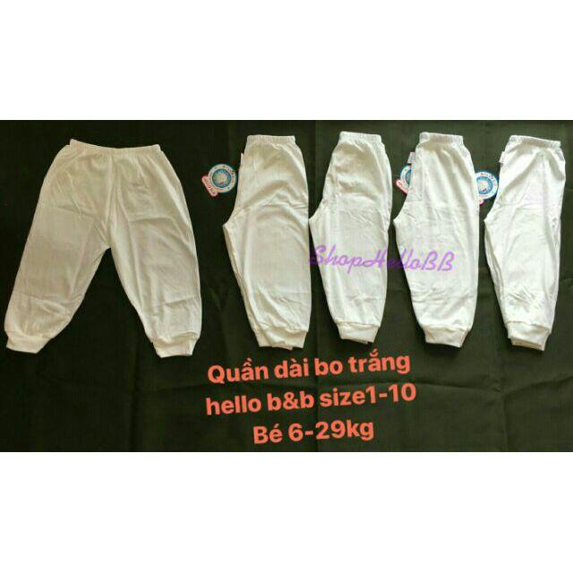 Size bé 6-40kg Quần bo trắng Hello BB cotton 100% mềm mịn mát| Hellobb |Kiddy and Mommy