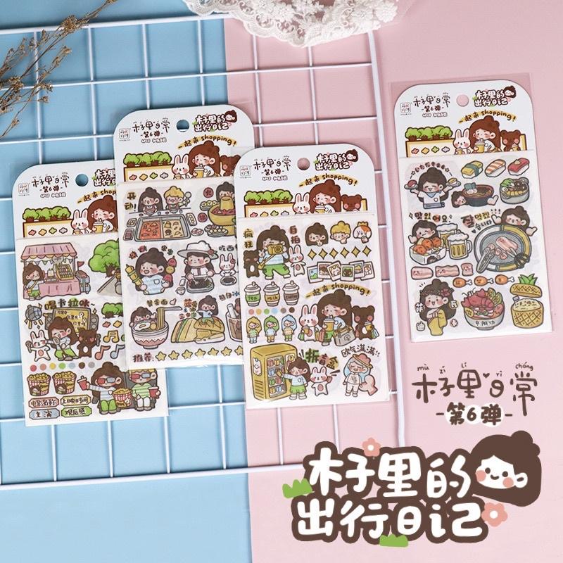 Set 4 tờ stickers dễ thương cuộc sống của BENZILI / trang trí nhật ký / ghi chép / DIY