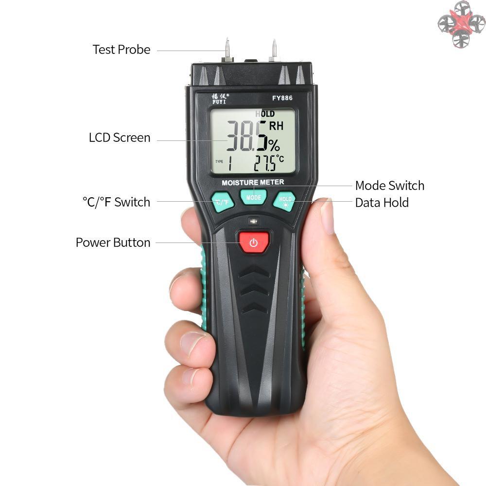 Máy đo độ ẩm kỹ thuật số FUYI 7 chế độ màn hình LCD có đèn nền có chức năng lưu dữ liệu phạm vi 0.0%~60.0%