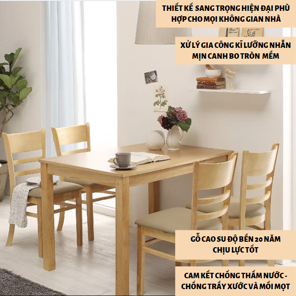Bộ Bàn ăn Cabin bằng gỗ cao su - Bộ bàn ăn 4 ghế - Bộ bàn ăn nhà nhàng nhà ăn