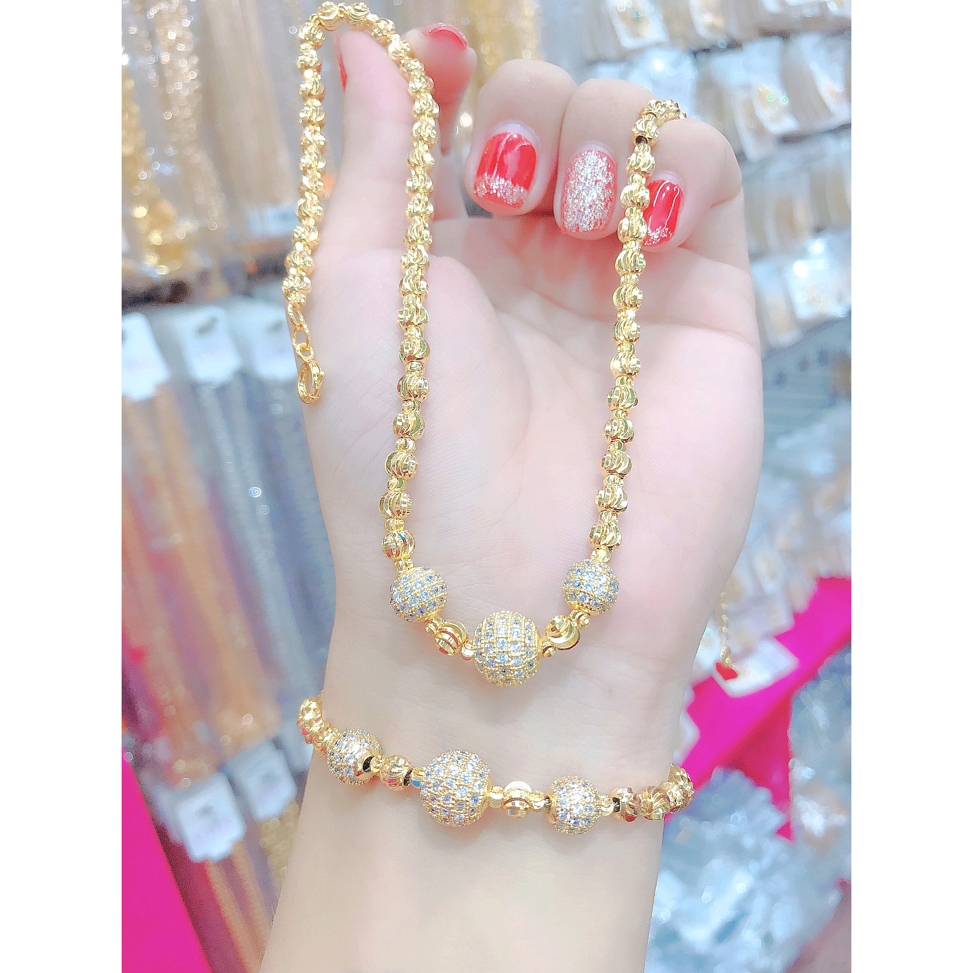 Combo dây chuyền lắc tay bi xoàn mạ 18k cao cấp H1120