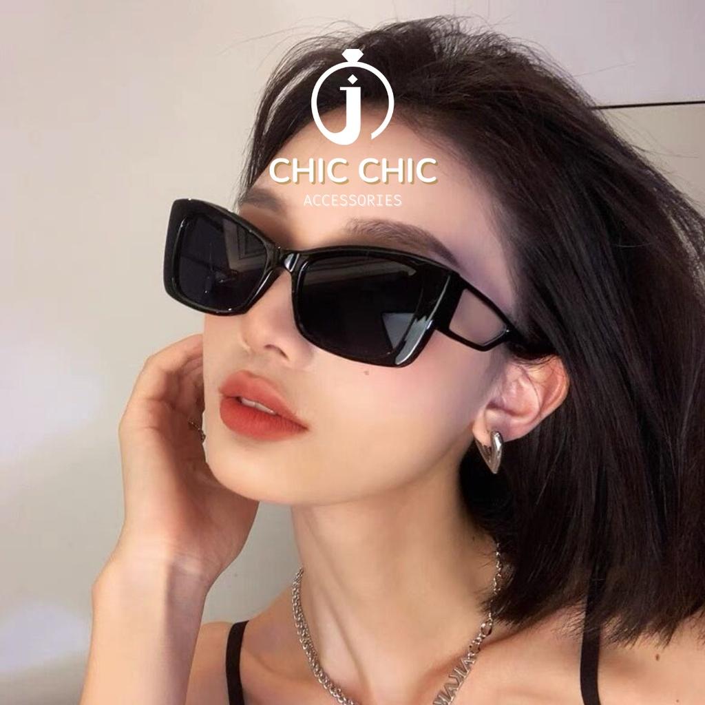 Mắt Kính Mát Nữ Mắc Mèo Gọng Vuông Thời Trang Màu Đen Xám| Mắt Kính Chic Chic D28