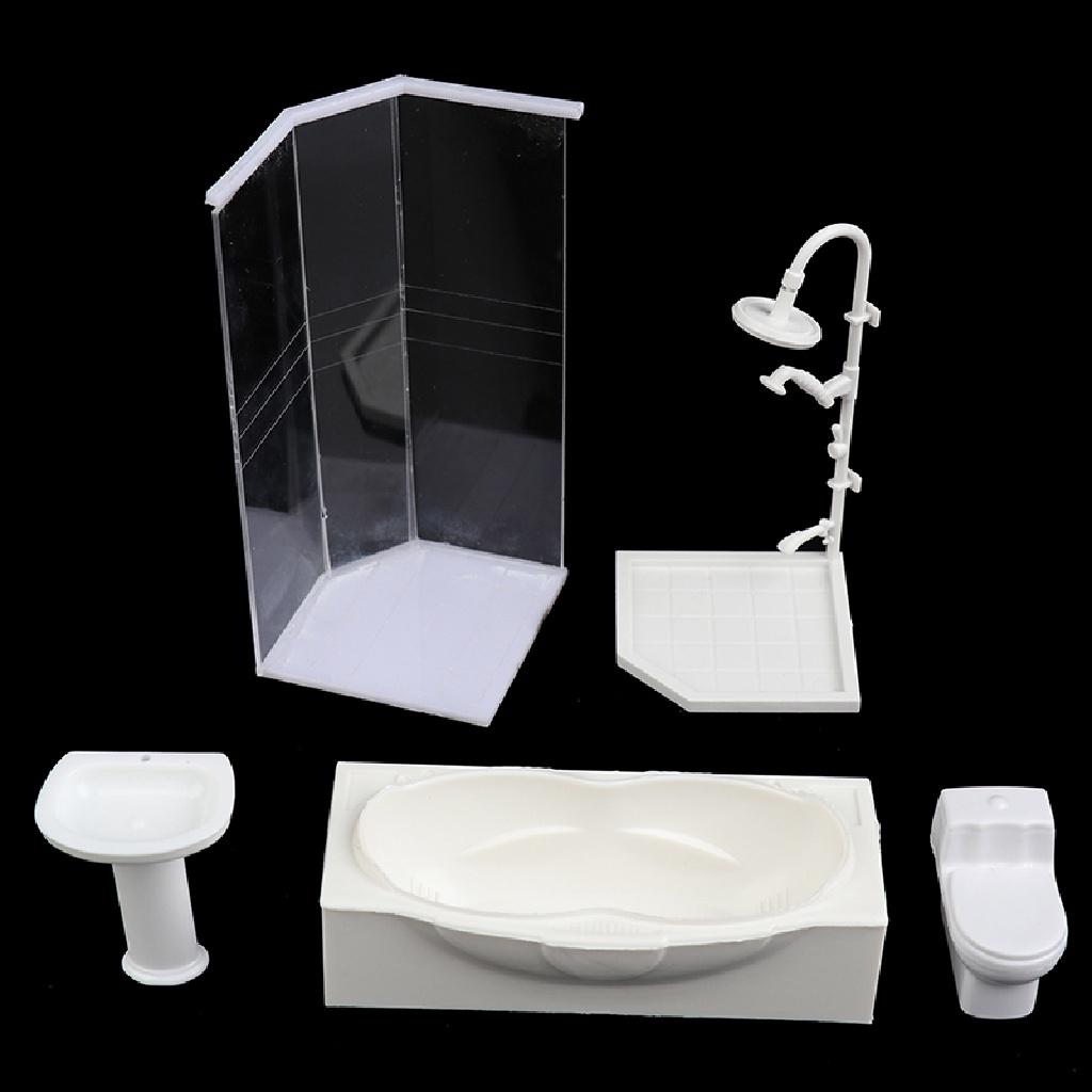 Queenten 1:25 Dollhouse Miniature Bathroom Set Shower Room Toilet Bathtub Sink Model Toy QT