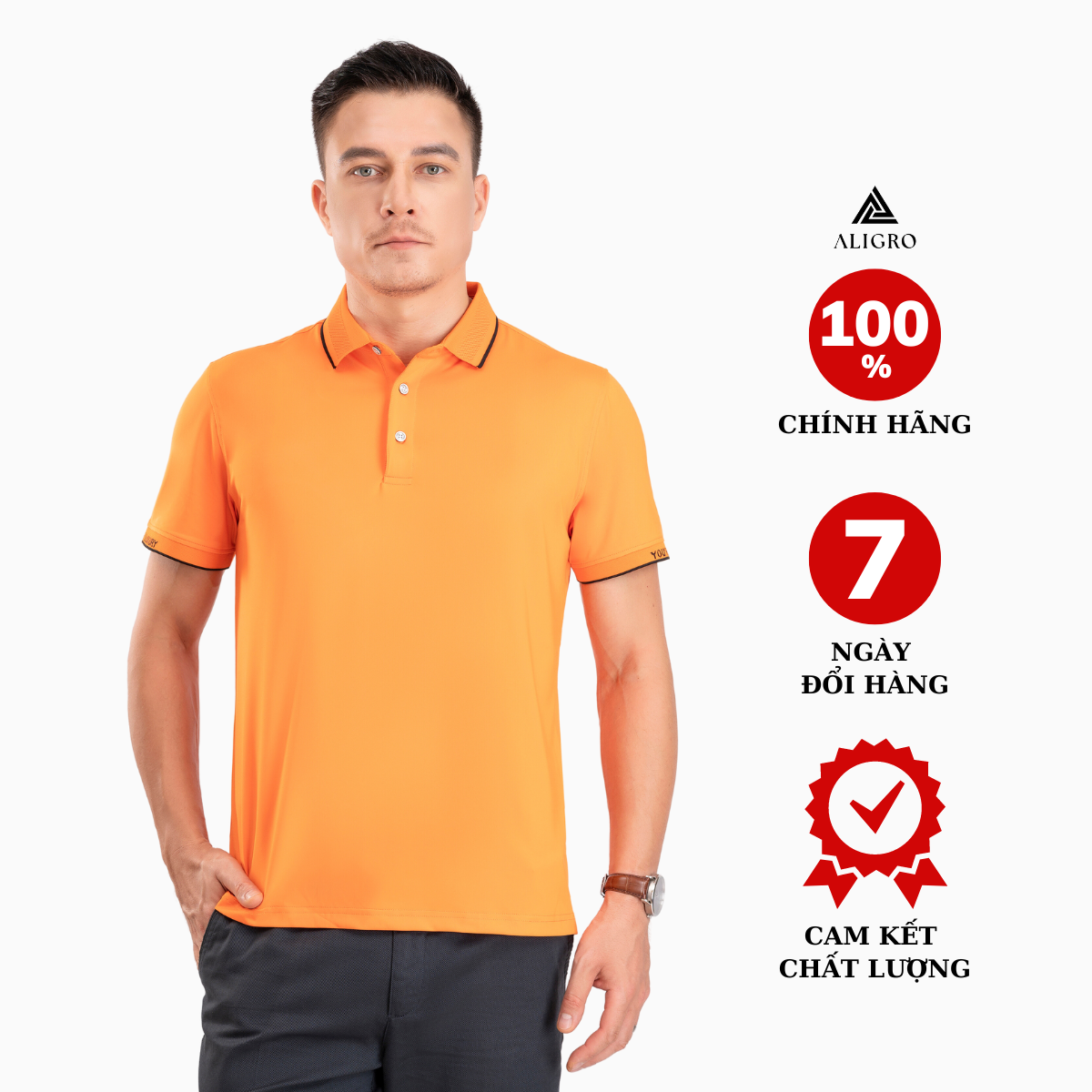 Áo polo golf nam ngắn tay ALIGRO chất vải coolmax màu cam năng động ALGPLO100