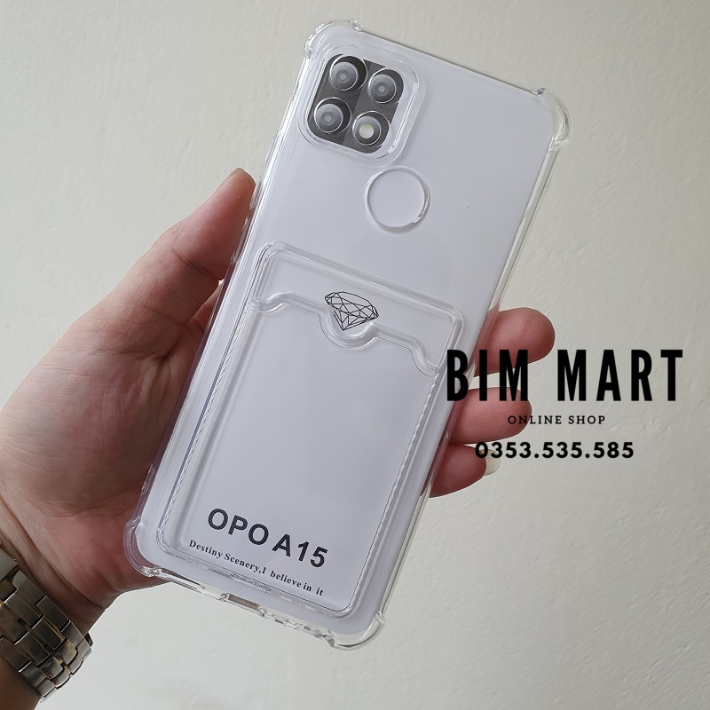 Ốp chống sốc dành cho OPPO A15 silicon trong suốt kèm ngăn ví đựng thẻ