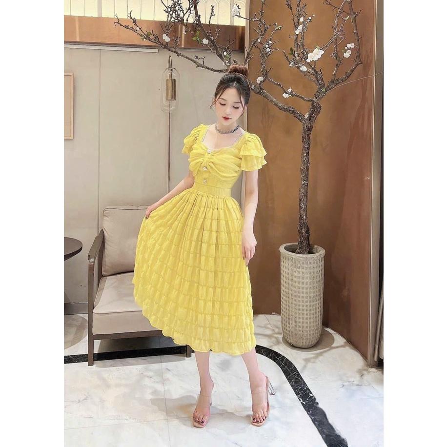 Váy đầm nữ maxi dáng xòe chất xốp nhúng tay bèo có lót