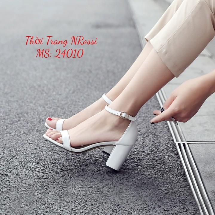 FREESHIP Giày sandal cao gót quai ngang 7 phân màu đen Big size 40 41 42 43 44