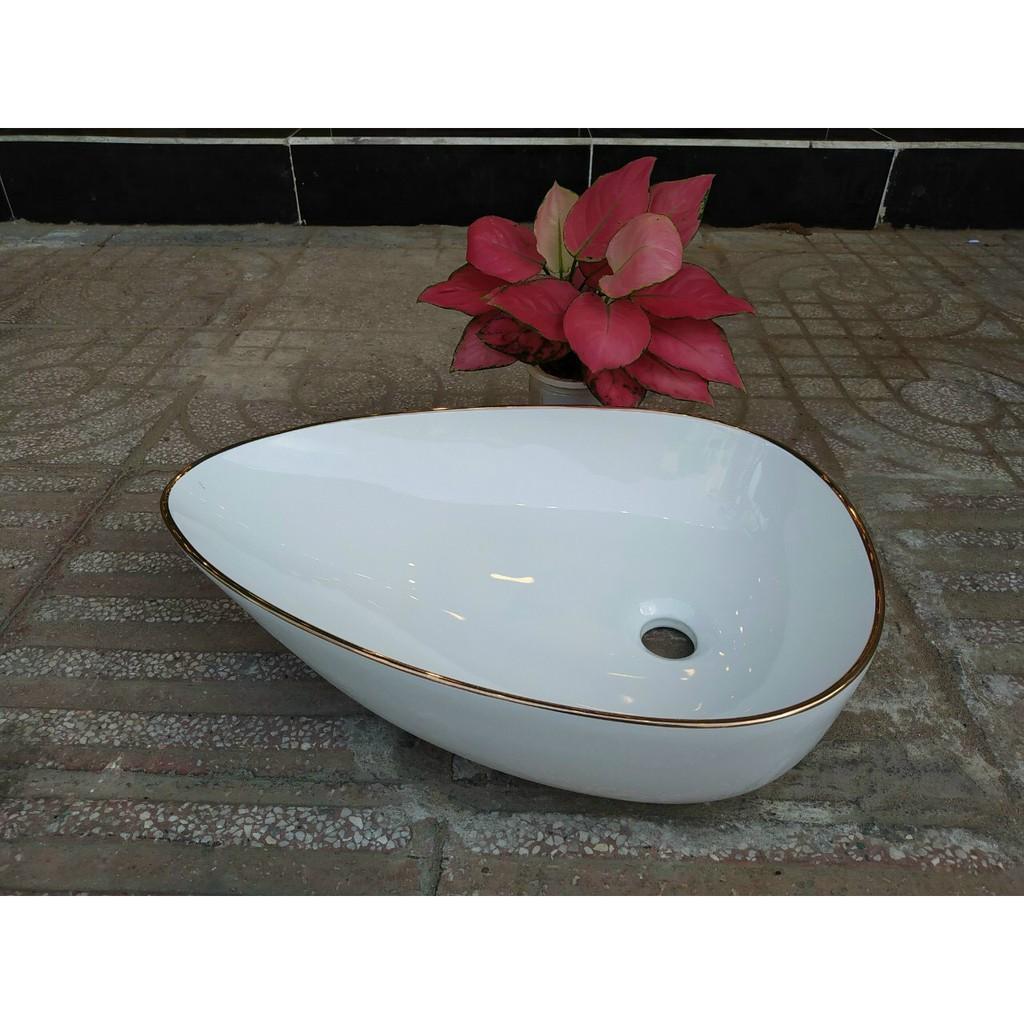 Lavabo đặt bàn kiểu viền vàng KT 580x400x16