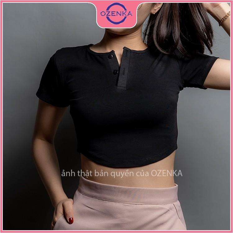 Áo croptop nữ cổ tròn khoét eo , áo thun nữ kiểu crt ôm body tay ngắn thun gân 100% cotton màu đen trắng ghi hồng