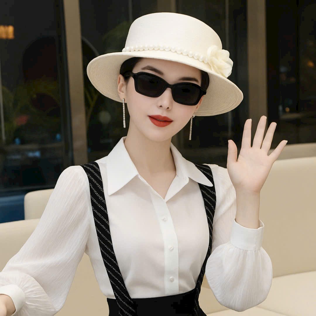 Nón Mũ nỉ phớt cao bồi fedora vành bằng thanh lịch, phối hoa và đai ngọc trai nhân tạo sang trọng. Kiểu dáng trẻ trung – hiện đại giúp tôn gương mặt, mang lại vẻ thời thượng, dịu dàng và đầy khí chất cho người đội. #MuNipHot #Non dona25110901