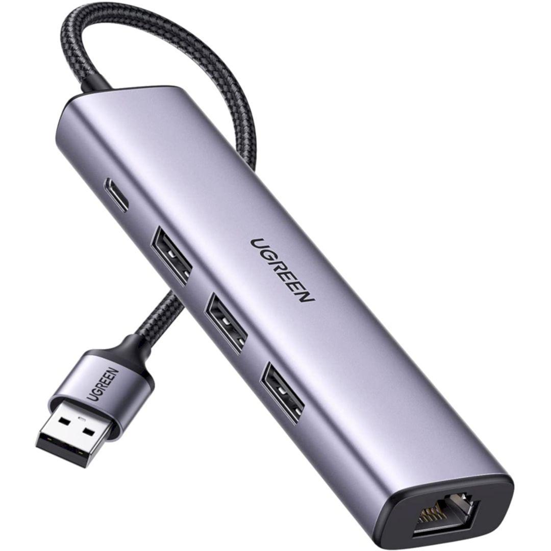 Bộ chuyển USB 3.0 sang 3 cổng USB + RJ45 Giagabit + USB-C PD Ugreen 60554 dài 20CM Màu Xám CM475 Hàng chính hãng