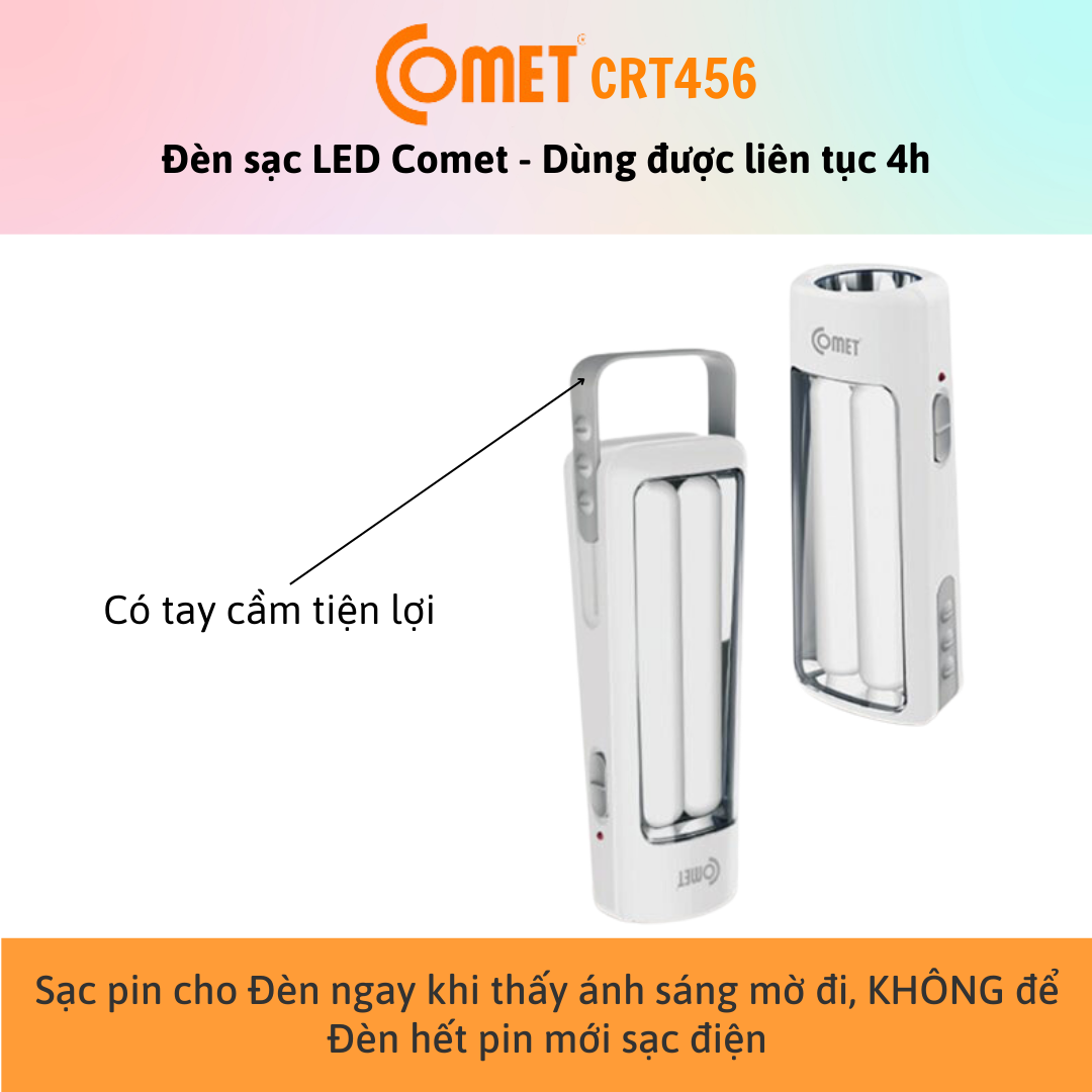 Đèn Pin Sạc Led Comet CRT456 - Công Suất 6W - Bảo Hành 12 Tháng - Hàng Chính Hãng