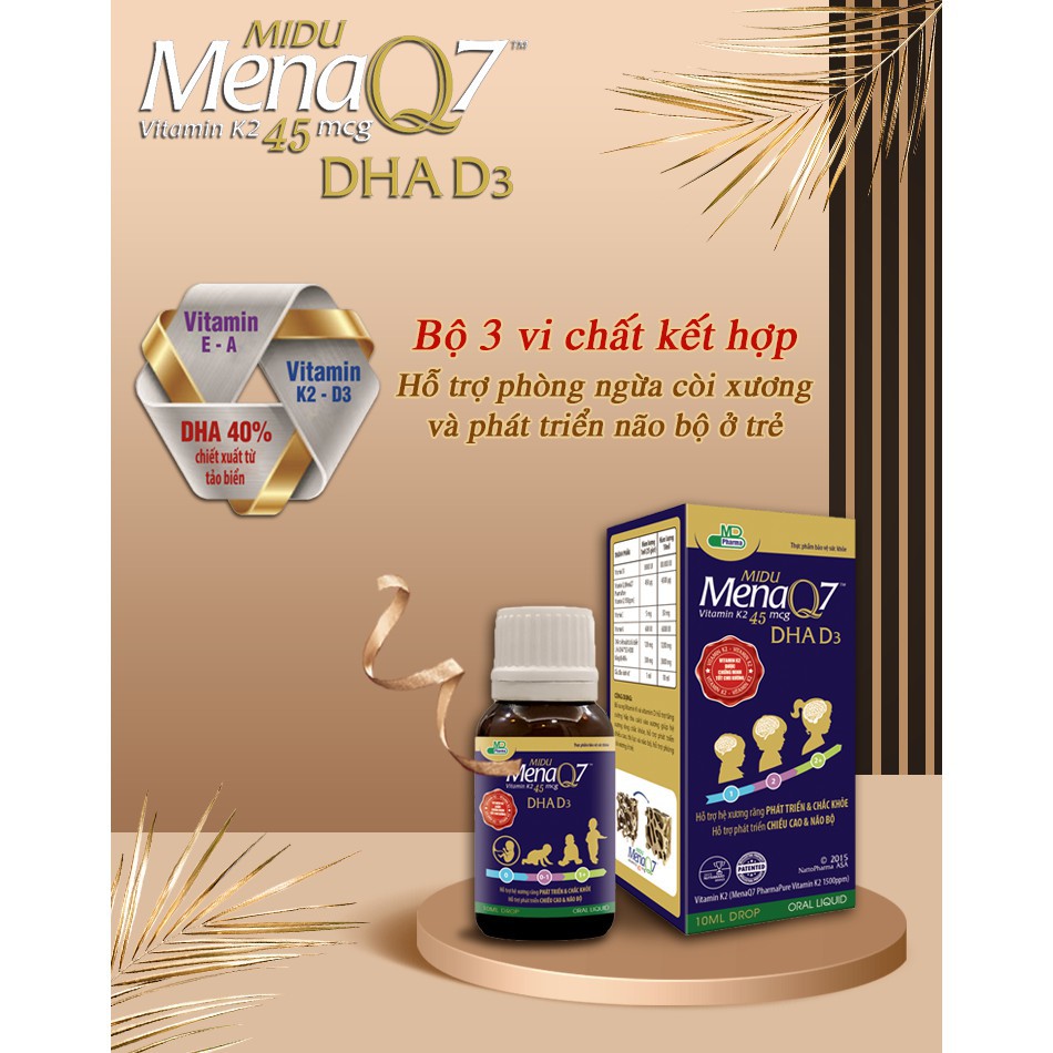 MIDU MENAQ7 DHA D3, hỗ trợ phát triển chiều cao, thị lực và não bộ, hỗ trợ phòng còi xương ở trẻ