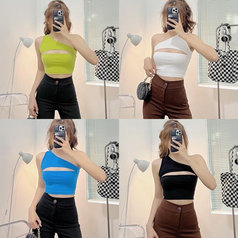 Áo Croptop Cắt Kiểu 1 Vai Xẻ Ngực Siêu Xinh ( ẢNH THẬT 100