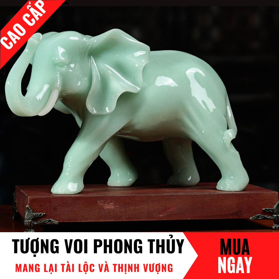 Tượng Voi Trang Trí Phong Thủy Bằng Đá Băng Ngọc Cao 20cm