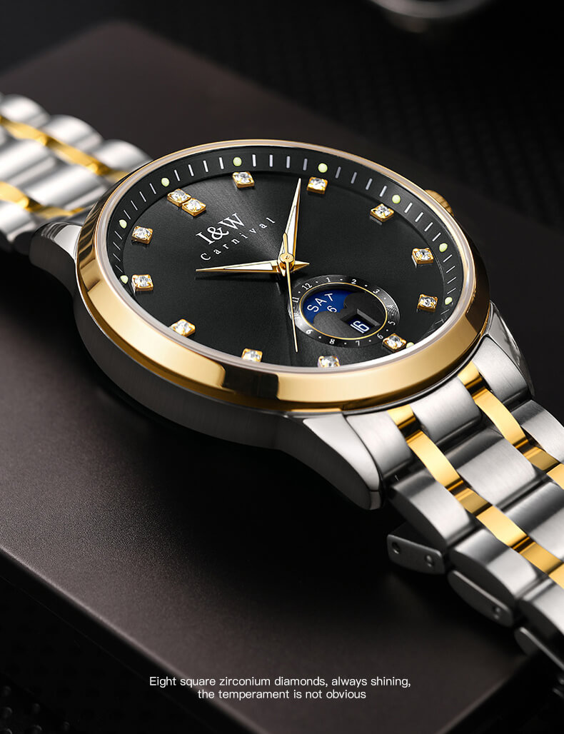 Đồng hồ nam chính hãng I&W Carnival 625G-T3 hàng mới fullbox,kính sapphire,chống xước,chống nước 50m,Bh 24 tháng,máy cơ (automatic),mạ vàng dây thép không gỉ