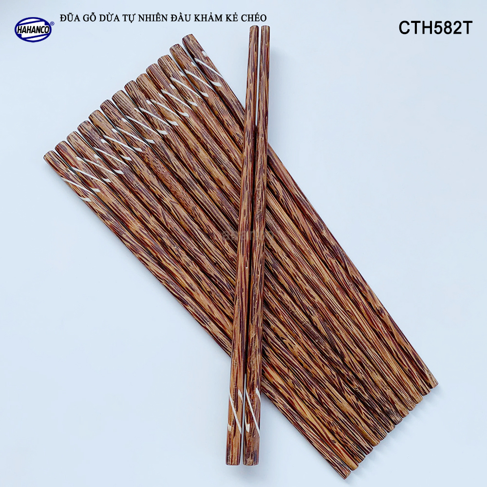 Đũa Gỗ Dừa Đen Khảm Kẻ Chéo HAHANCO An Toàn Đẹp Mắt Dùng Cho Quán Ăn Gia Đình - CTH582T