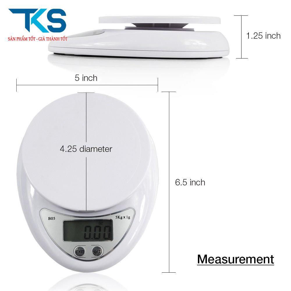 Cân tiểu ly tối đa 5kg, chạy bằng pin, Cân điện tử thực phẩm cho nhà bếp Electronic kitchen