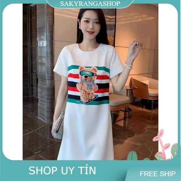 HÀNG NHẬP - ĐẦM SUÔNG LỤA HT GẤU PHỐI SỌC MÀU