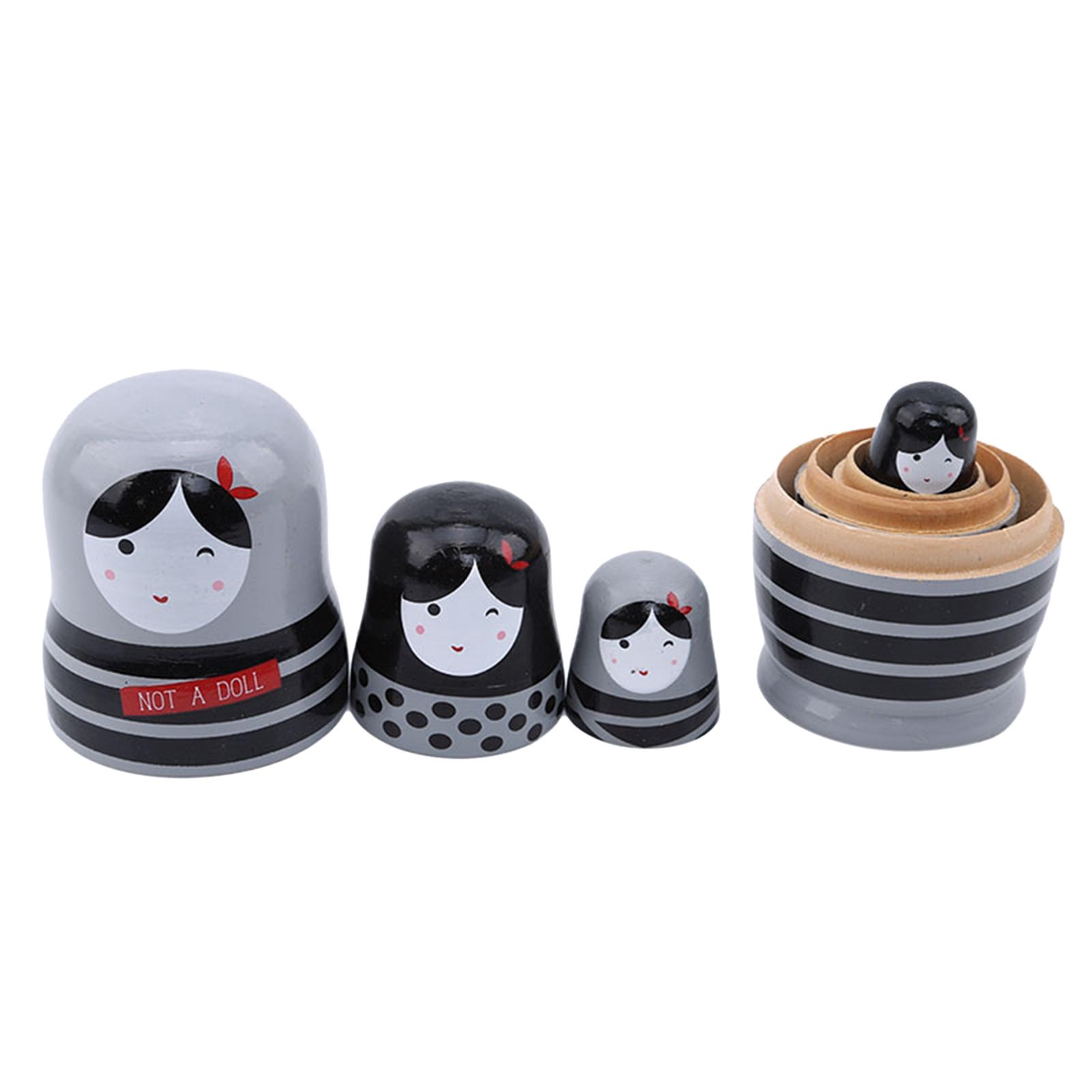 Cute Set of 5Pcs Wooden Nesting Dolls Matryoshka Christmas Russian Toy Girl