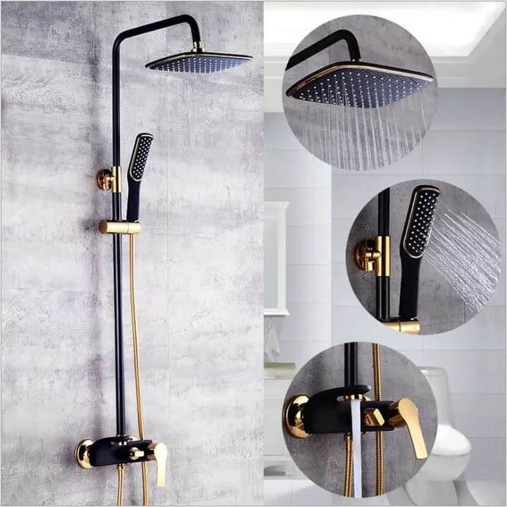 Bộ cây sen tắm nóng lạnh đồng thau sơn tĩnh điện màu đen bóng và trắng bóng đẹp long lanh
