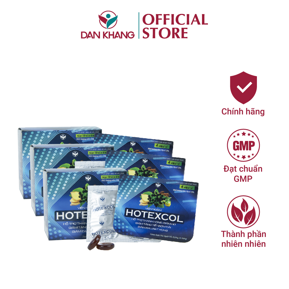 Combo 3 Viên Ngậm Thanh Họng Hotexcol Giúp Giảm Ho - Dịu Thanh Quản - Giảm Đau Rát Do Ho Hộp 10 vỉ x 4 viên
