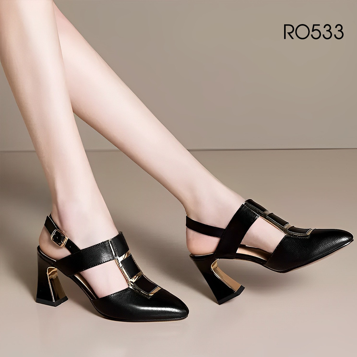 Giày cao gót nữ đẹp đế vuông 6 phân hàng hiệu rosata hai màu đen trắng ro533