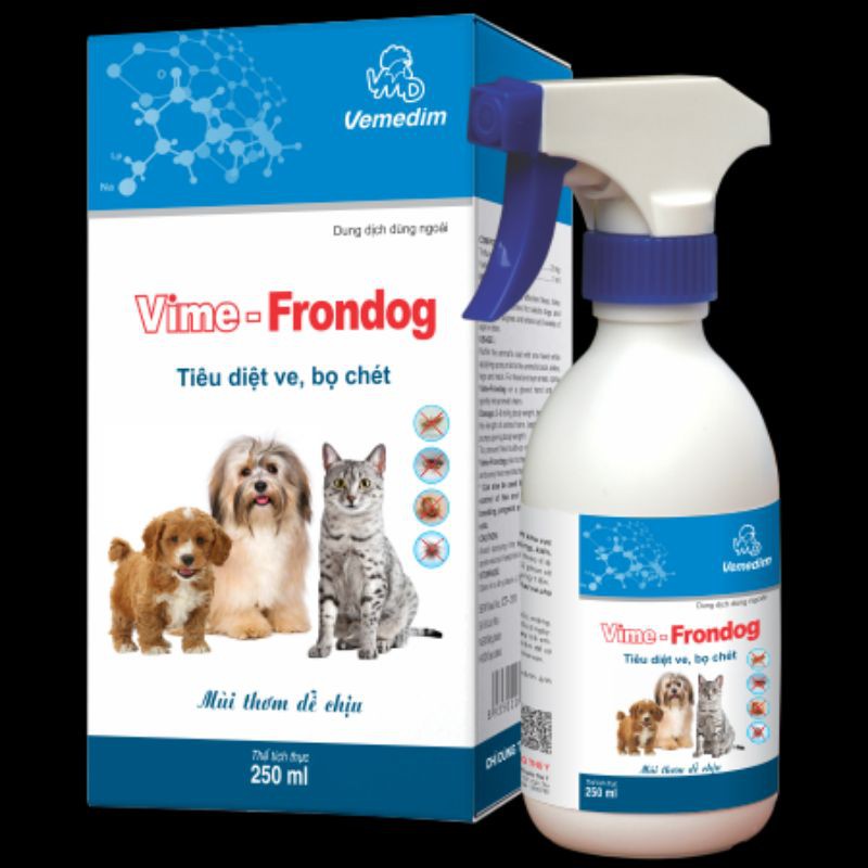 Chai xịt trị ve, bọ chét cho Chó Mèo Vimedim Vime-Frondog, Chai 250ml