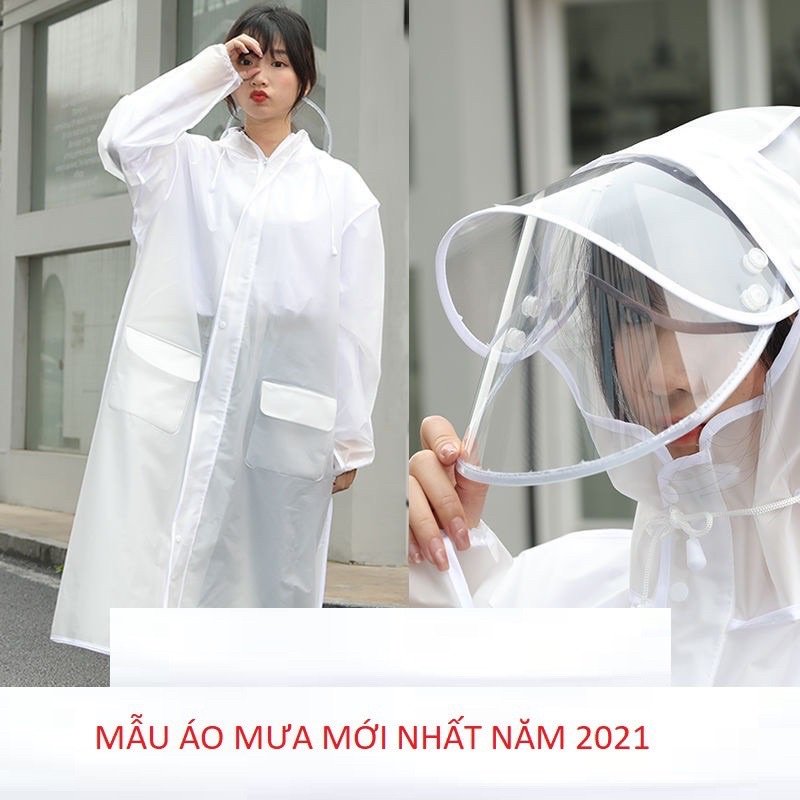 Bộ áo mưa măng tô thời trang Hàn Quốc trong suốt cho nam và nữ, phù hợp khi đi xe máy, xe đạp, có mũ trùm đầu, dáng dài, có kính chắn mưa MẪU MỚI 2023