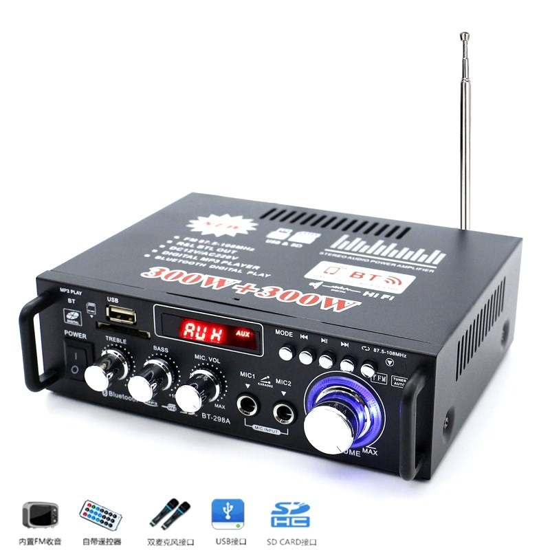 ROGTZ - Amply Mini Gia Đình BT-298A Công suất khủng 40W+40W Kết nối Bluetooth Hỗ trợ FM Radio Điện áp 220V/DC12V Pin CR2052 Tỉ lệ méo tiếng thấp SNR cao Nhỏ gọn Dễ sử dụng Gia đình Karaoke Âm nhạc - Hàng Chính Hãng