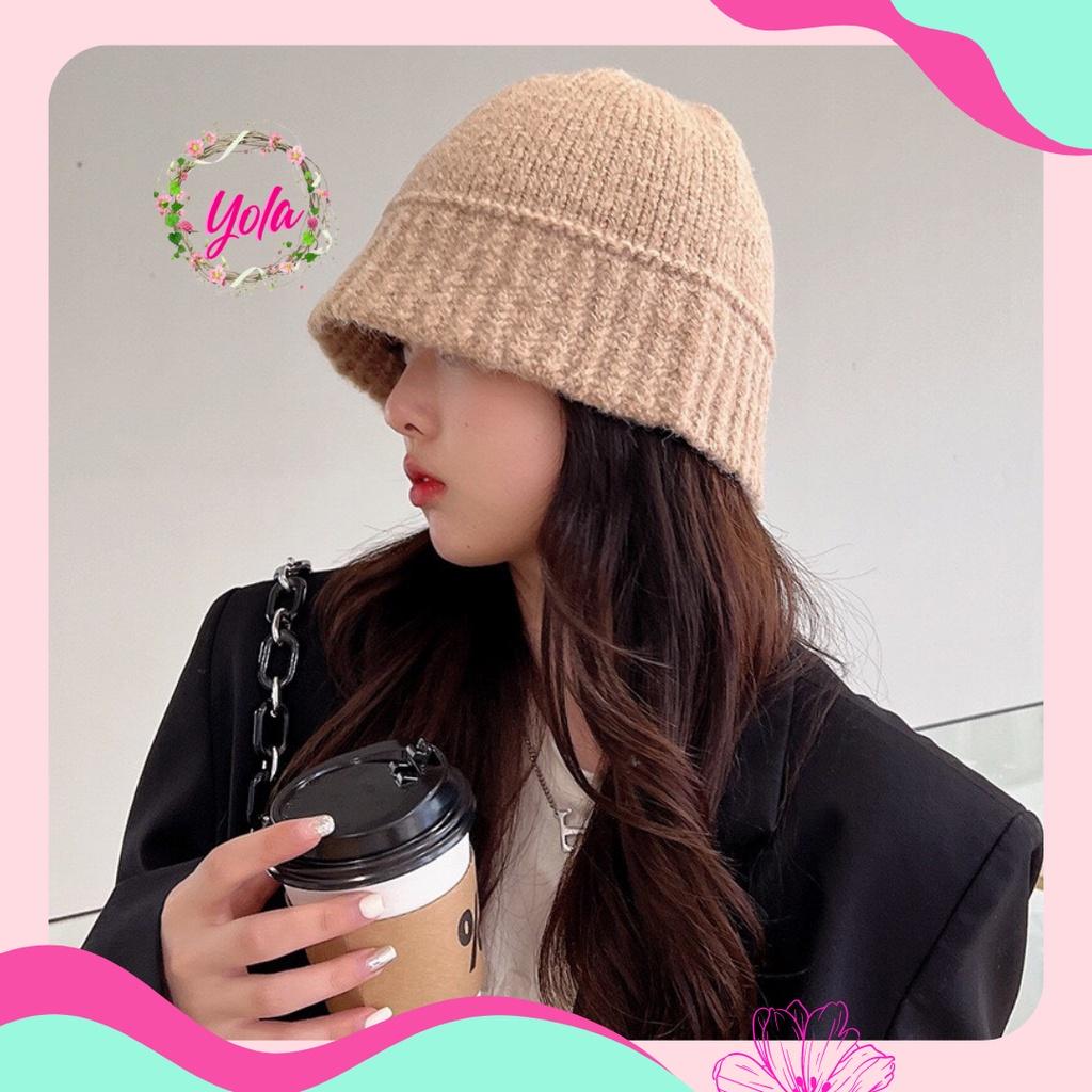 Mũ len nữ giữ ấm Yola shop, mũ bucket len thời trang Hàn Quốc dày giữ ấm mùa đông MULE.003