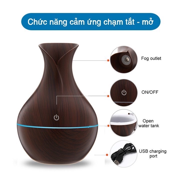 Máy xông tinh dầu phun sương, hình tròn vân gỗ cao cấp,chống muỗi ,giảm căng thẳng nâng nâng cao sức khỏe