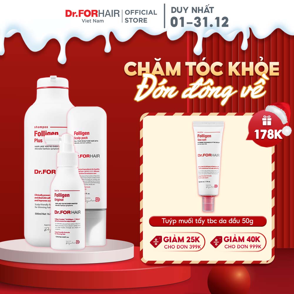 Bộ gội xả dưỡng hỗ trợ mọc tóc nuôi dưỡng da đầu khỏe mạnh Dr.FORHAIR Folligen Plus x Scalp Pack x Tonic