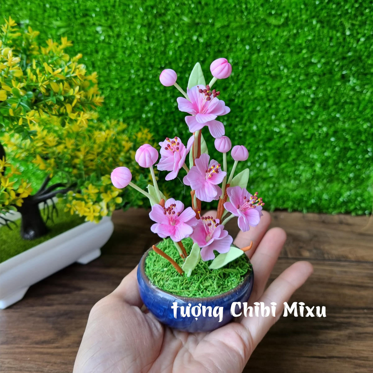 Chậu hoa Đào 10 cánh bằng đất sét Nhật