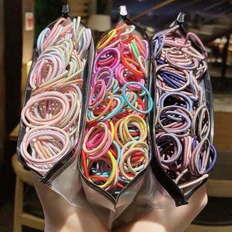 Set 500 chun buộc tóc nhiều màu sắc kèm túi zip